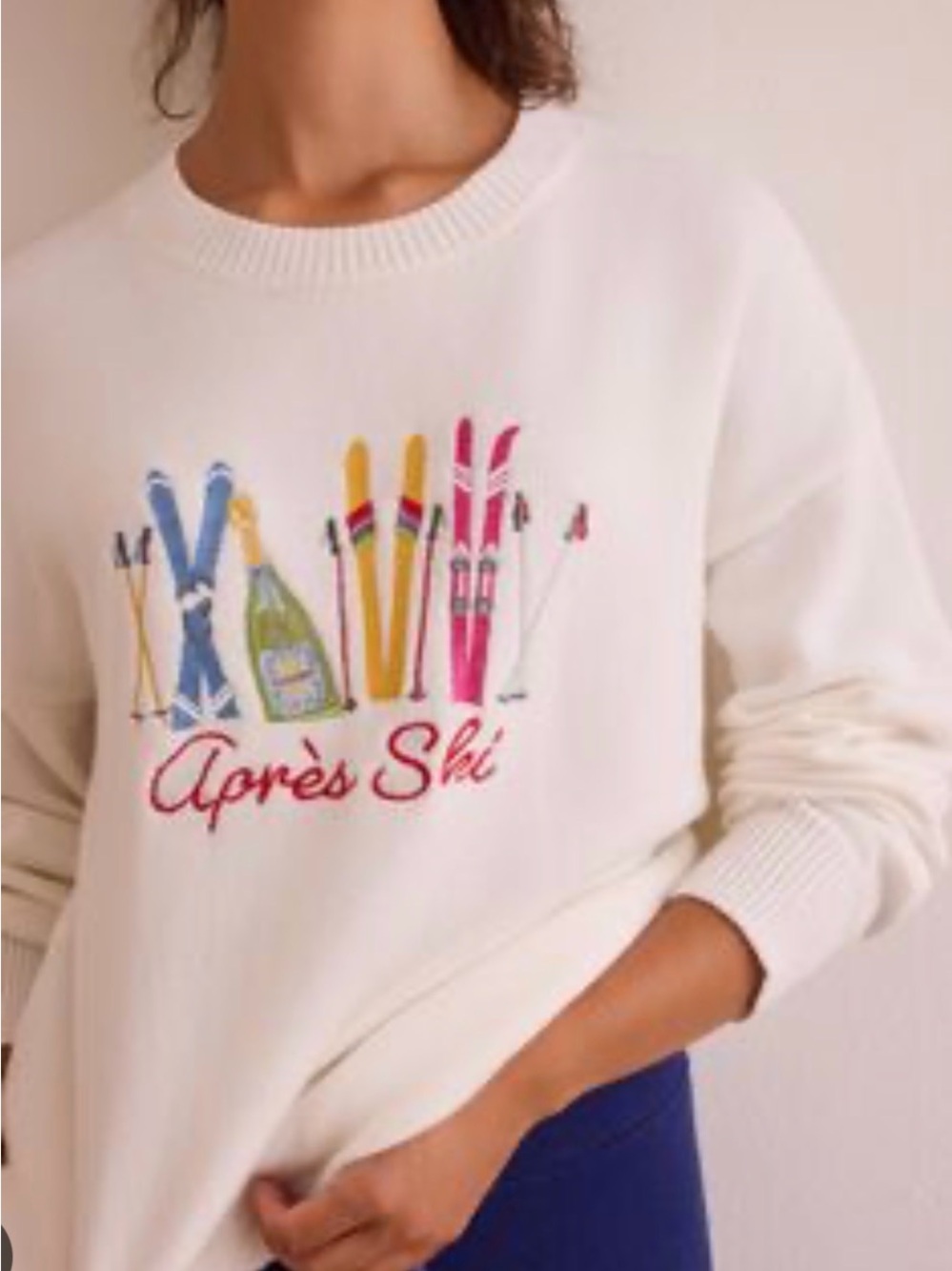 Cream 'Après Ski' Crewneck Sweater with Ski Graphic